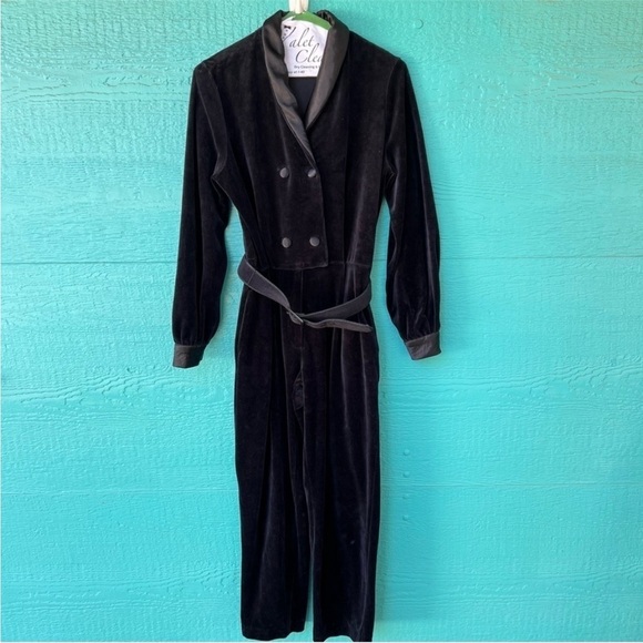 VINTAGE BLACK VELVET SATIN 90’s Y2K JUMPSUIT BELTED SIZE SMALL EUC - Picture 15 of 15